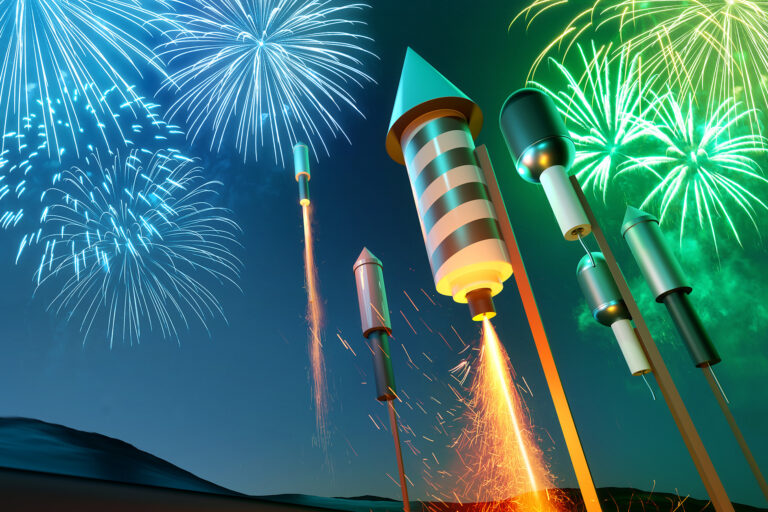 Low Angle Fireworks Display Party