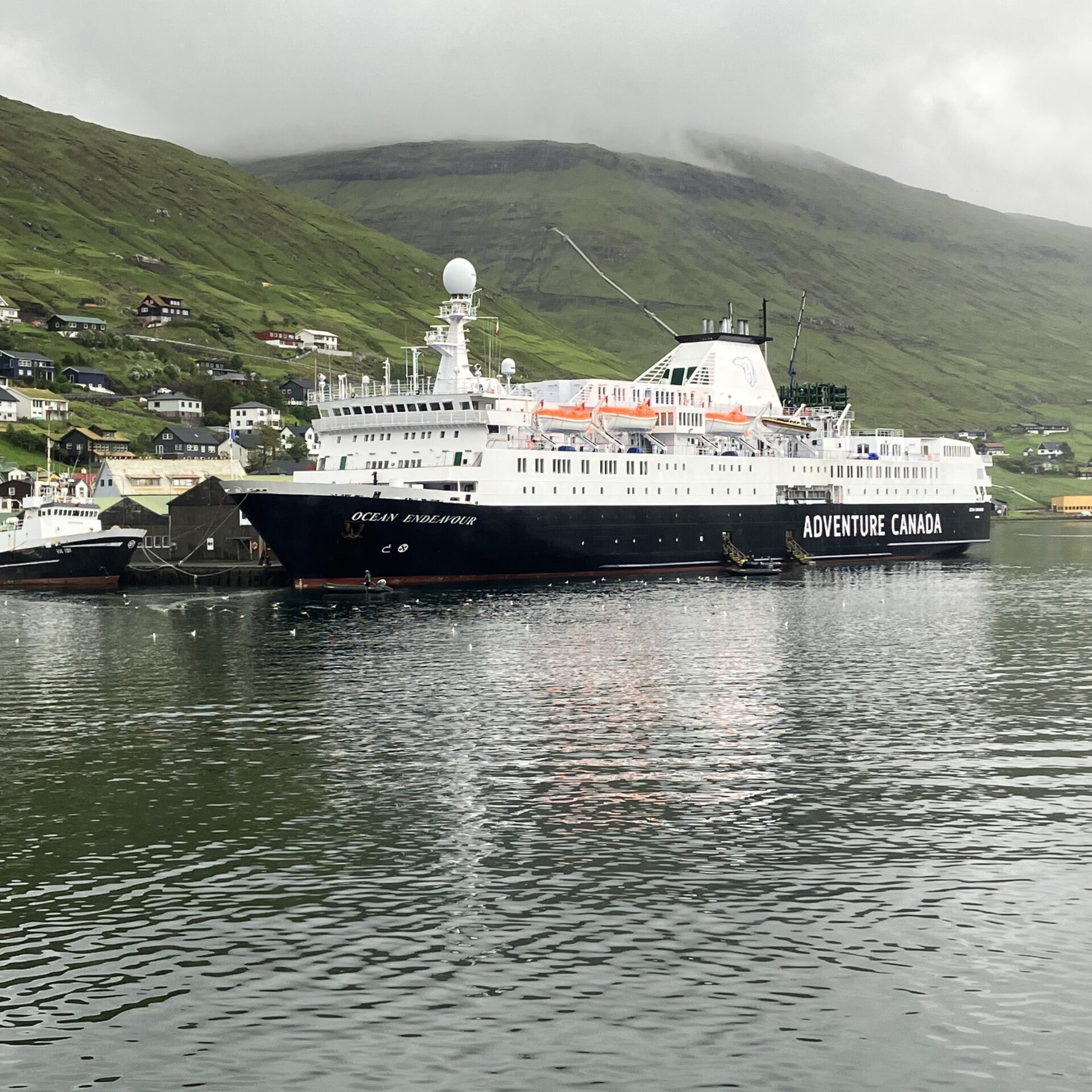 Picture of a cruise ship docking at the port of Vestmanna