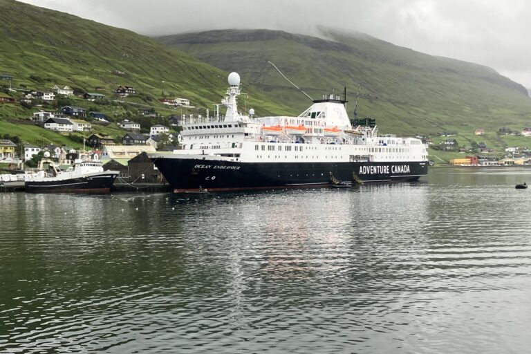 Picture of a cruise ship docking at the port of Vestmanna